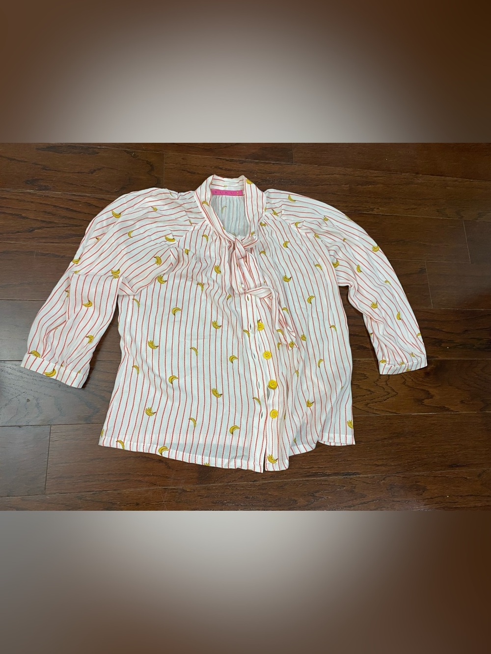 BURU Big Bow Blouse Rare Fruit Banana Print Size XS Oversized